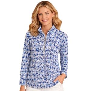 Lilly Pulitzer "Get Trunky" Skipper Popover | Blue Elephant Print | Small, S
S
